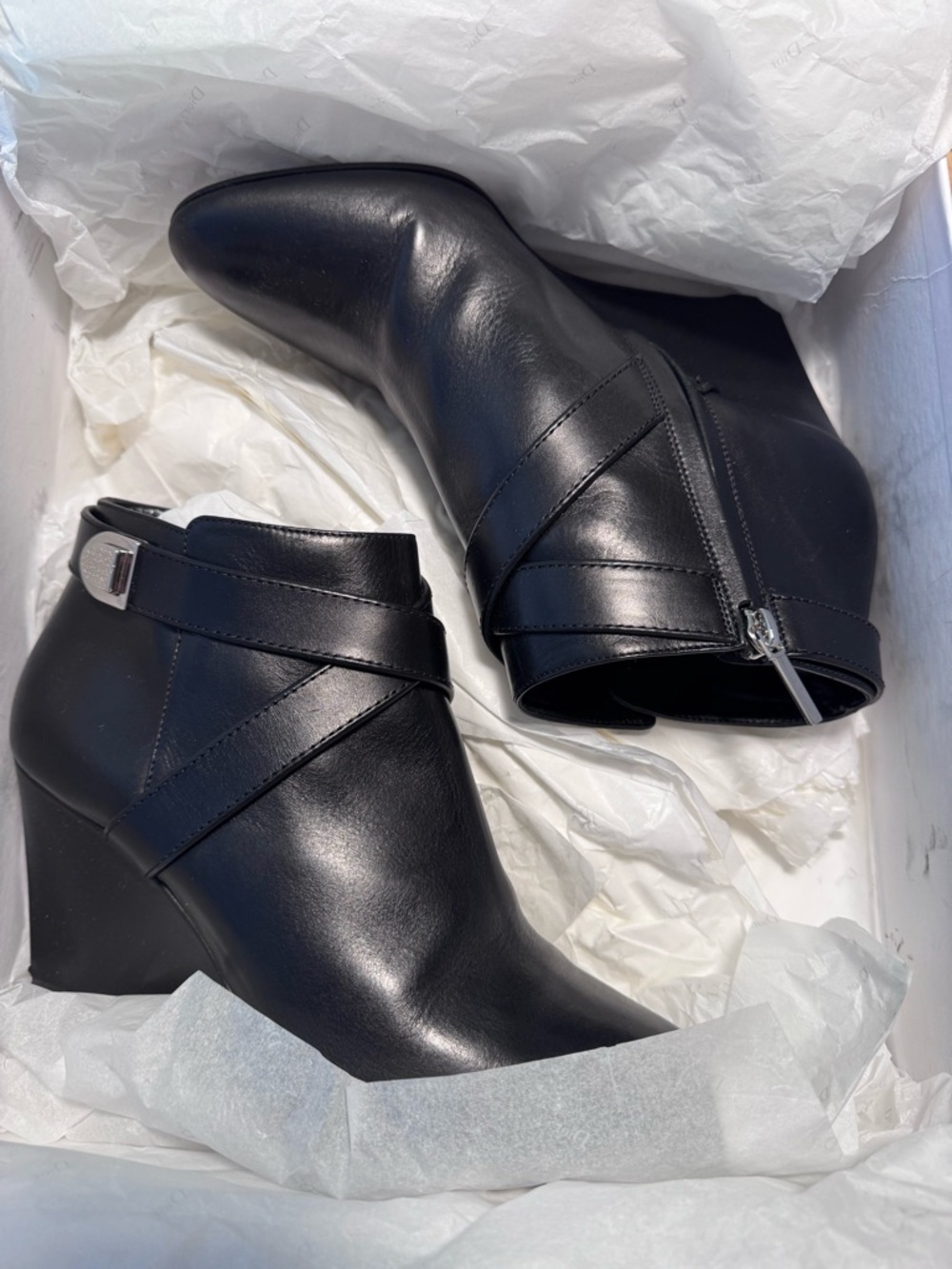 Dior Black Leather Wedge Ankle Boots with Silver Buckle - Picture 8 of 12